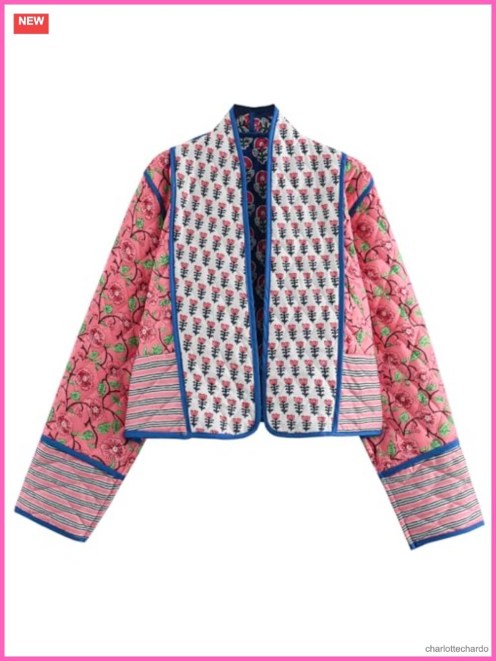 Women's Quilted Floral Print Cropped Puffer Jacket Lightweight Open Front